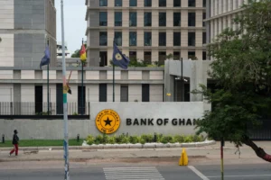 Bank of Ghana headquarters as new data shows Ghana's public debt reached GH¢720.8 billion in May 2026.