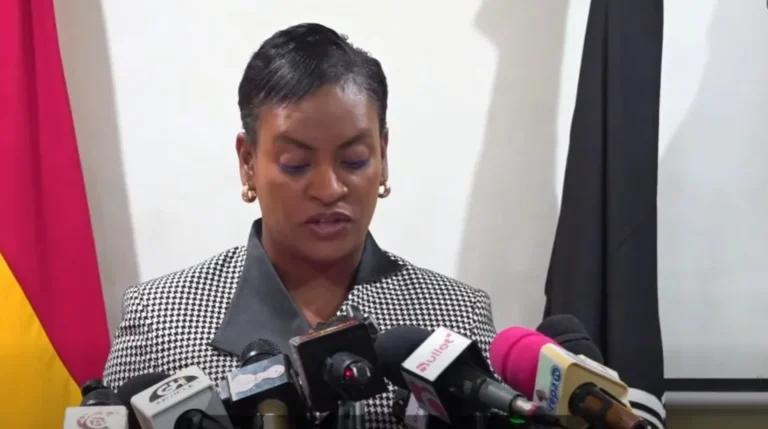 Ghana CID Director-General Lydia Yaako Donkor speaking during a press briefing on cybercrime investigations in Ghana.