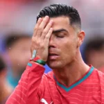 Cristiano Ronaldo reacts emotionally after Portugal's World Cup defeat to Spain in 2026.