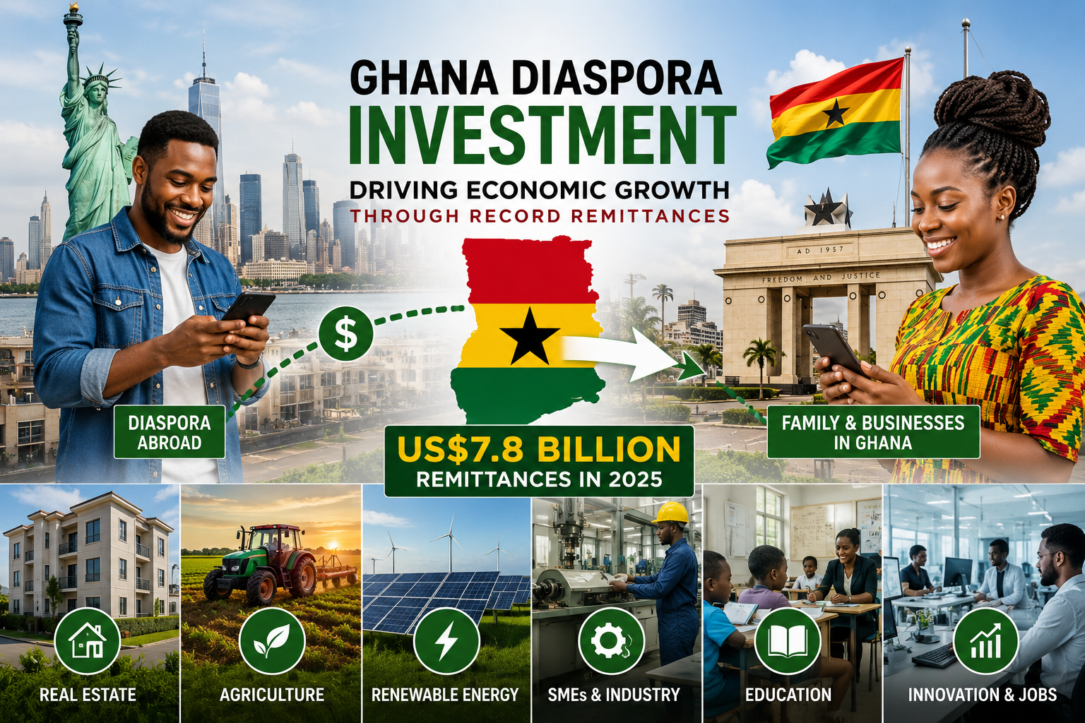 Ghana diaspora investment helping drive economic growth through record remittances.