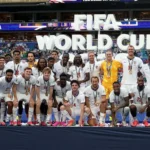 England players celebrate after defeating France in the FIFA World Cup 2026 third-place play-off.