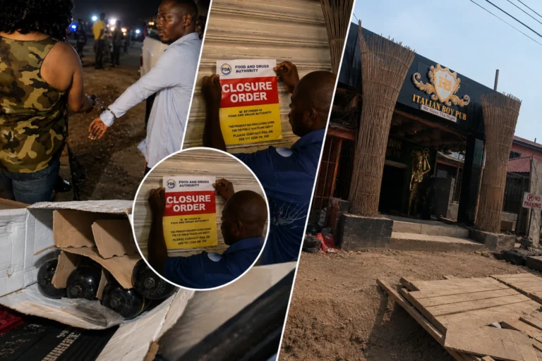 FDA officials seal Italian Boy Lounge in Nungua during a suspected drug investigation.
