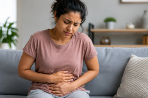 A person with a bloated stomach