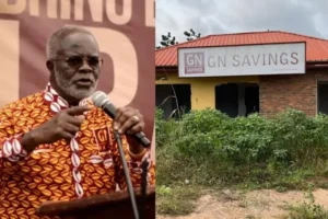 Dr Papa Kwesi Nduom and a GN Savings branch following the Supreme Court's stay of execution