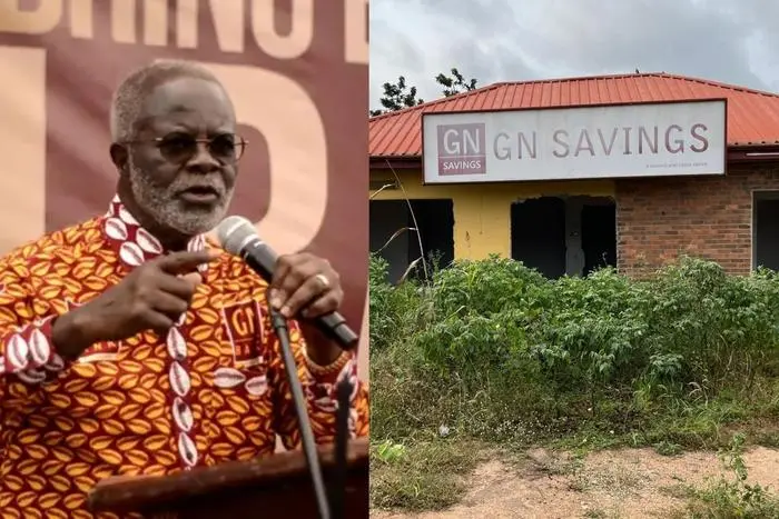 Dr Papa Kwesi Nduom and a GN Savings branch following the Supreme Court's stay of execution