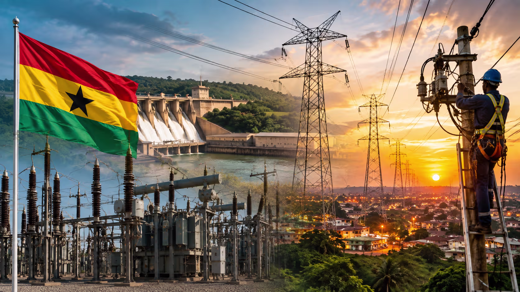 Electricity transmission and distribution infrastructure illustrating how Ghana's national power system delivers electricity