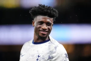 Mohammed Kudus playing for Tottenham against Newcastle United