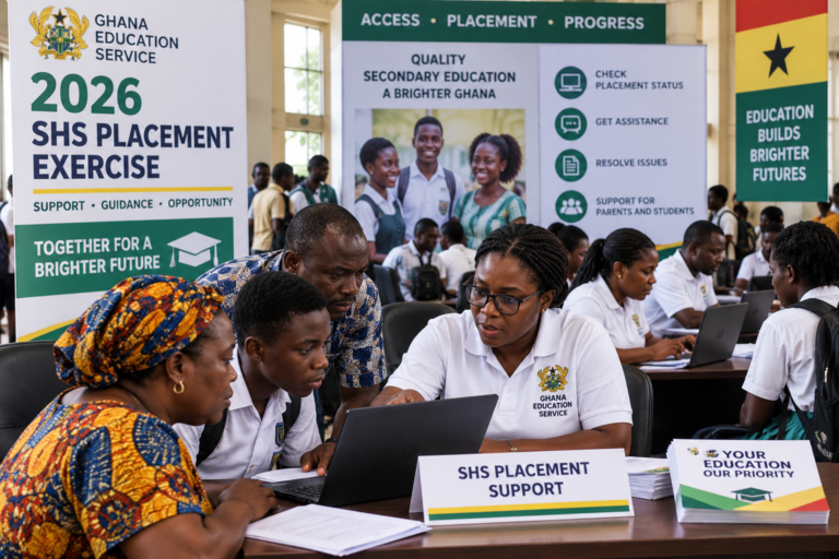 Ghanaian parents and students seek assistance with the 2026 SHS placement exercise in Accra.