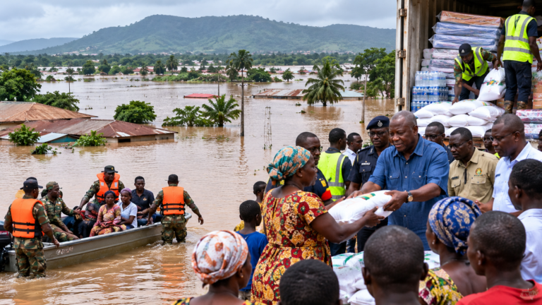Hohoe Flood Relief Amidst Submerged Town