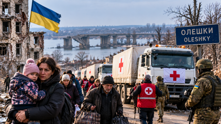 Russia Ukraine ceasefire in Oleshky to allow humanitarian aid and civilian evacuation