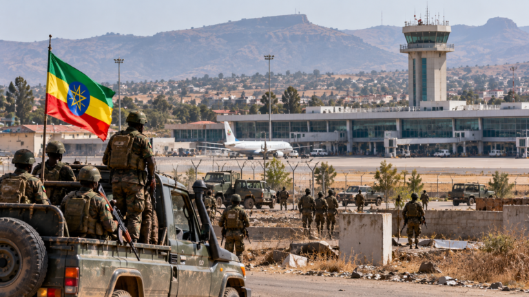 Ethiopian Soldiers Guarding Airport Terminal