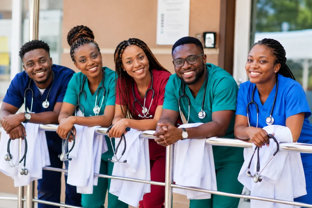 Medical professionals at a hospital in Ghana, illustrating the recruitment of doctors and dentists in 2026.