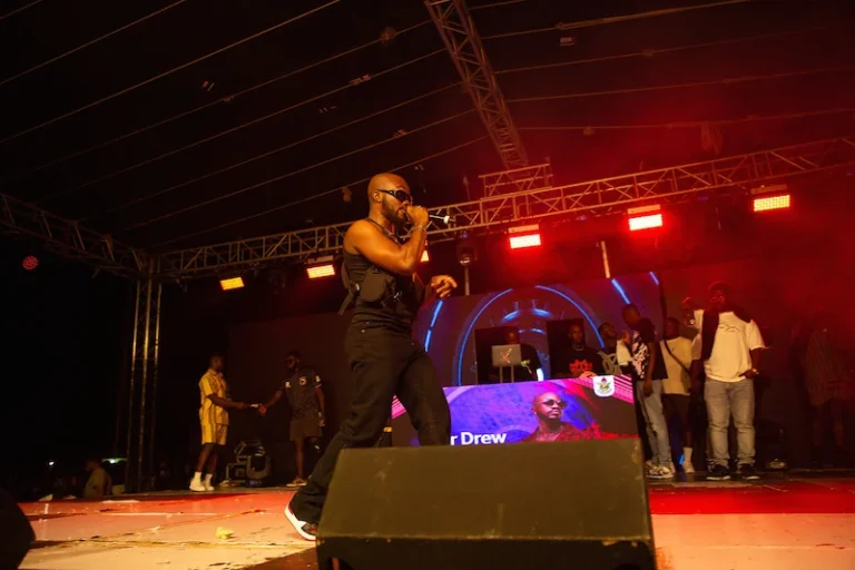 Ghanaian musician Mr Drew performing on stage.